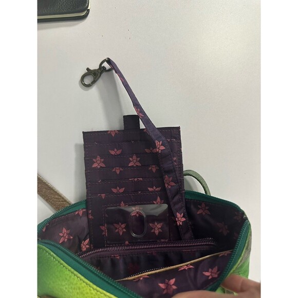 Anuschka Hand Painted Leather Handbag Peacock Floral Design Crossbody Purse - Picture 8 of 15